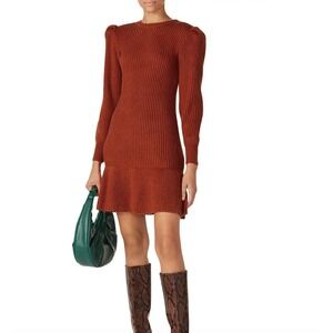 Love, Whit‎ Knit Long Sleeve Mini Dress Cognac Rust Brown XS Stretch